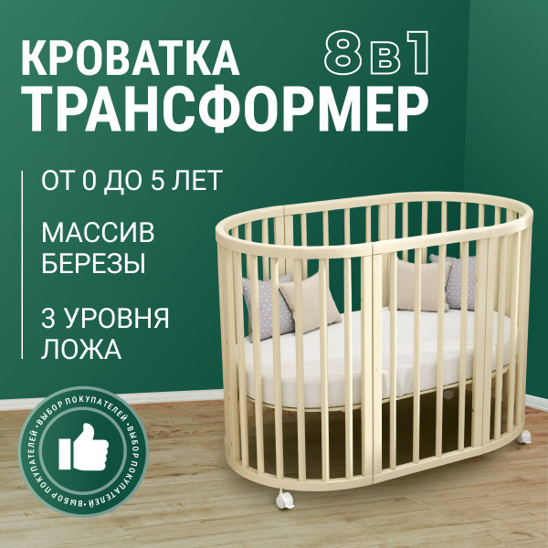 Круглая кроватка трансформер для новорожденных, 8в1 Sofia, Цвет ...