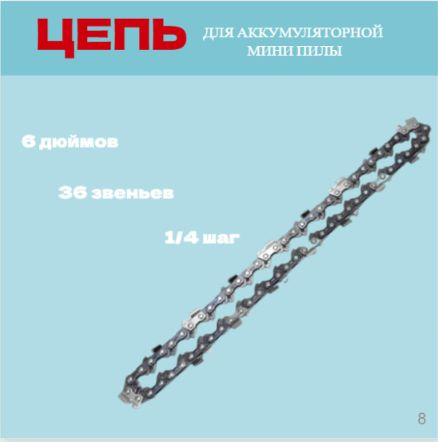 Цепь 6 дюймов для аккумуляторной мини цепной пилы, 37 звеньев, 1/4 ...