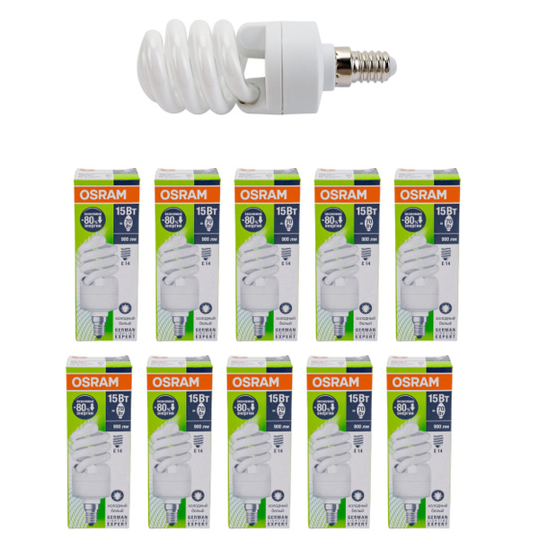 Лампа Спираль Люминесцентная 15W 220-240V E14 CFL Spiral 900Лм 4000К D ...