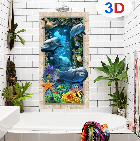 Наклейка 3D на плитку в ванную на стену дельфины купить по выгодной ...