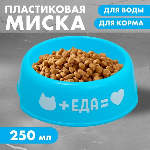 Миска пластиковая Еда для кота, 250 мл, голубая - купить с доставкой по ...