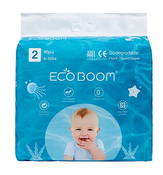 Подгузники органические детские размер S 3-8 кг, Eco Boom, 90 шт ...