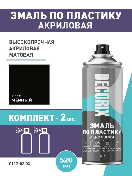 Краска для пластика черная матовая аэрозольная DECORIX - эмаль по ...