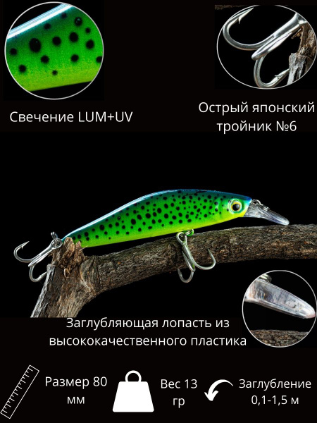 Воблер Минноу (Minnow) 80 мм, 0.1-1.5 м купить по выгодной цене в ...