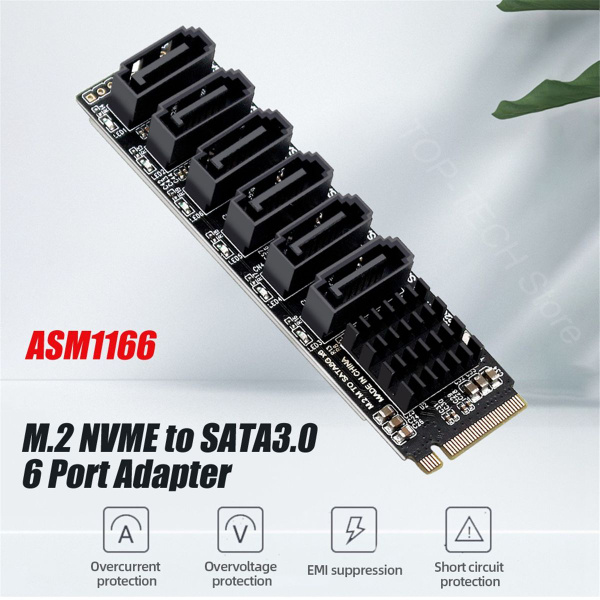 M.2 NVME PCI-E PCIE X4 X8 X16 - 6-портовый переходник SATA 3.0 купить ...