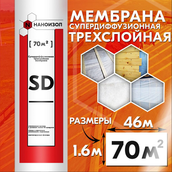 Супердиффузионная трехслойная мембрана Наноизол SD для кровли, стен и ...