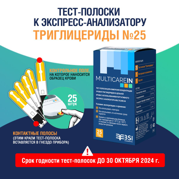 Тест-полоски Триглицериды № 25 к экспресс-анализатору multiCare-in Срок ...