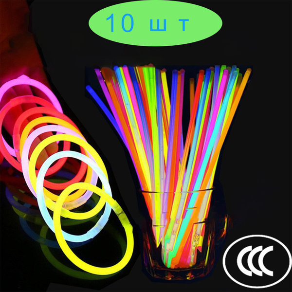 Детский светящийся в темноте неоновый браслет/палочка, набор из 10 шт ...
