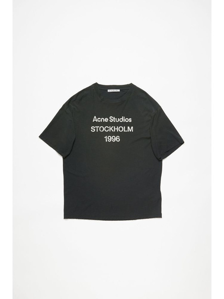 Футболка Мужской Acne Studios черный Короткий, размер 48 Хлопок Логотип ...