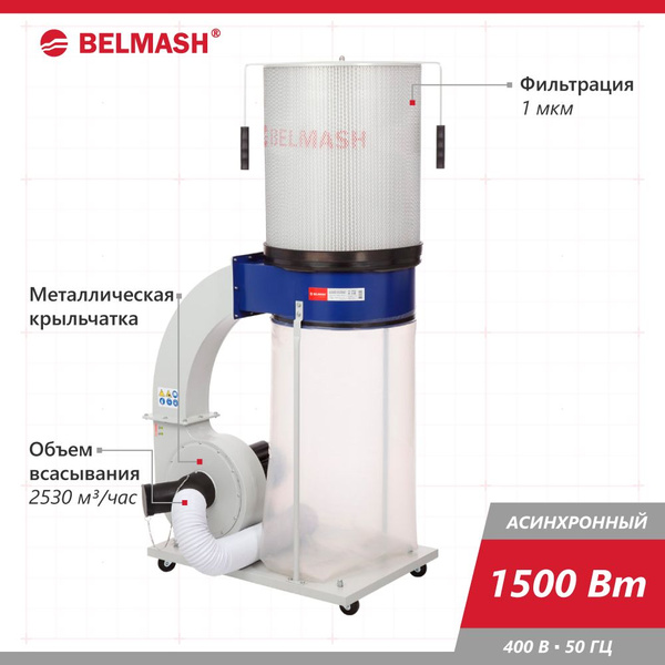 Вытяжная установка (стружкоотсос) BELMASH DC2500MC/380, 1500 Вт, 2530 ...