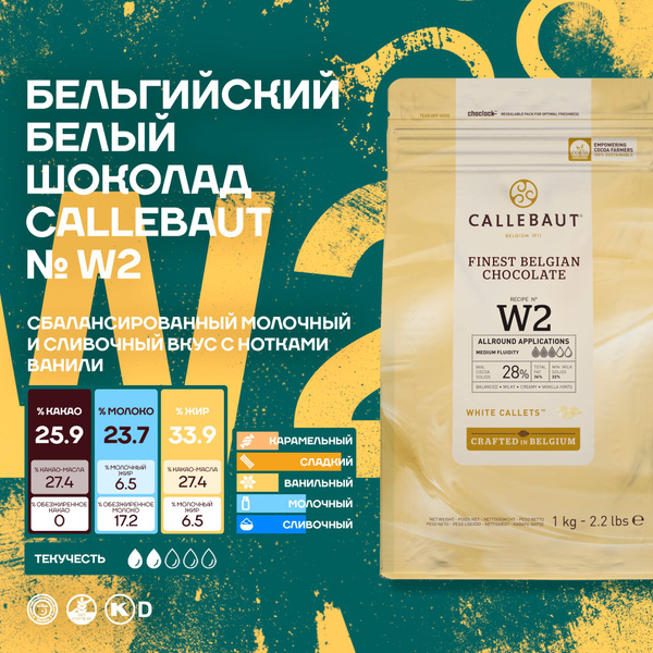 Бельгийский белый шоколад W2 Callebaut 1 кг - купить с доставкой по ...
