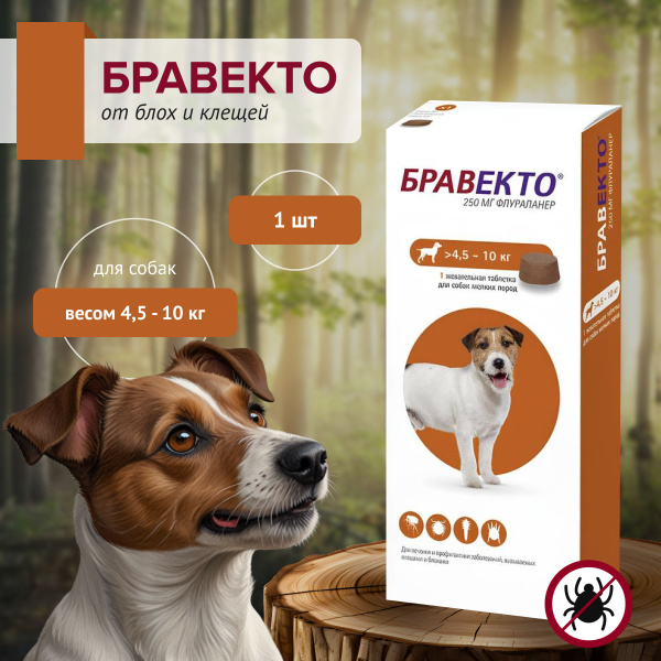 Бравекто 250мг 4,5-10 кг 1 таб до 12.2025 г. - купить с доставкой по ...
