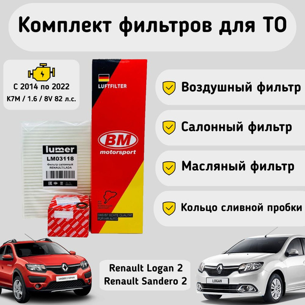 Комплект фильтров RENAULT Logan 2, Sandero 2 с 2014 г.(фильтр масляный ...