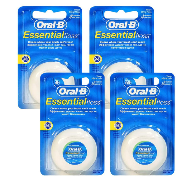 Зубная нить Oral-В Essential Floss вощеная 50 м, мята - 4 шт. - купить ...