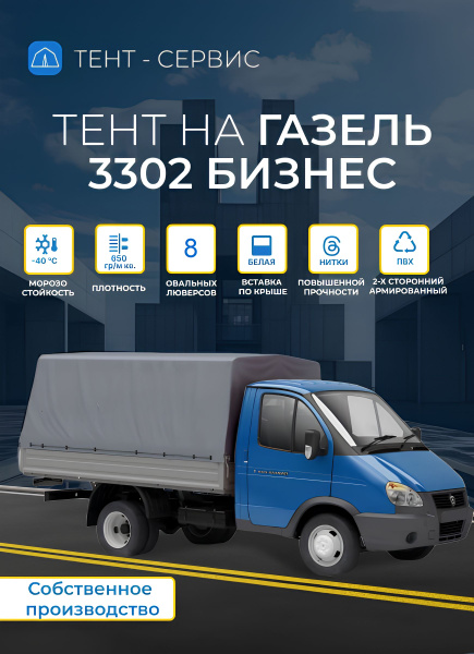 Тент ГАЗель БИЗНЕС ФЕРМЕР двухсторонний (2,42м) СИНИЙ (СТАНДАРТ) 5 люверсов