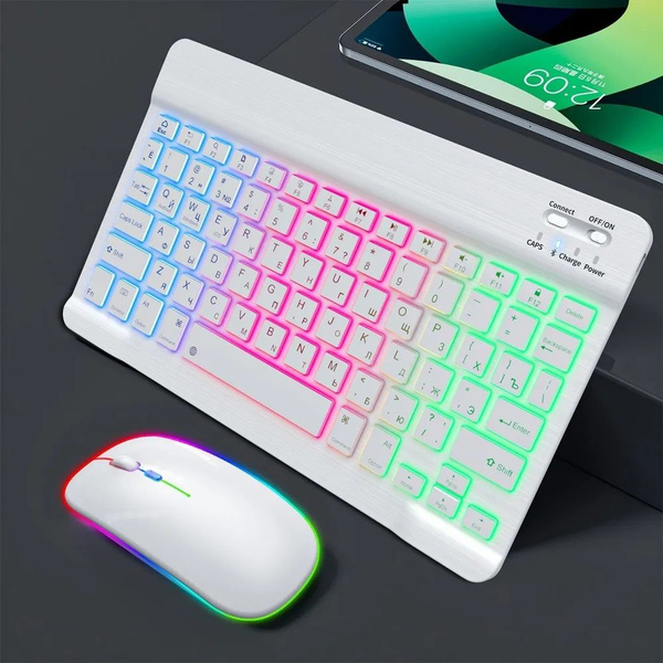 Беспроводная клавиатура и мышь с rgb подсветкой для телефона и планшета ...