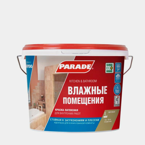 PARADE CLASSIC W100 краска для кухни и ванны, белая, матовая, База А, 9 ...