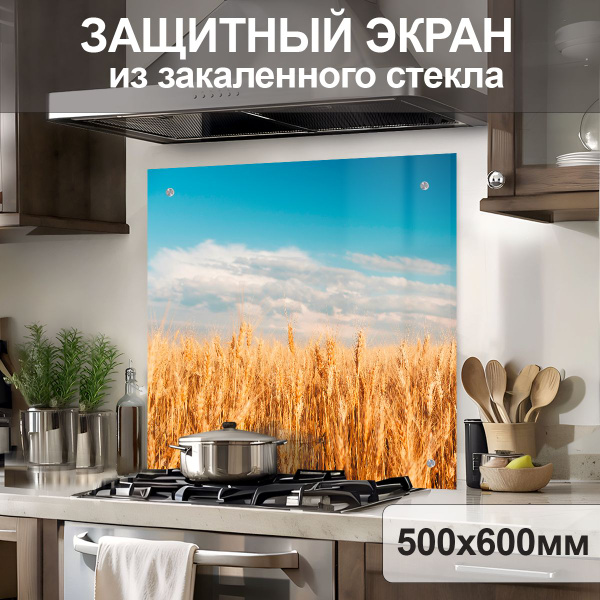 Защитный экран от брызг на плиту 600х500х4мм. Стеновая панель для кухни ...