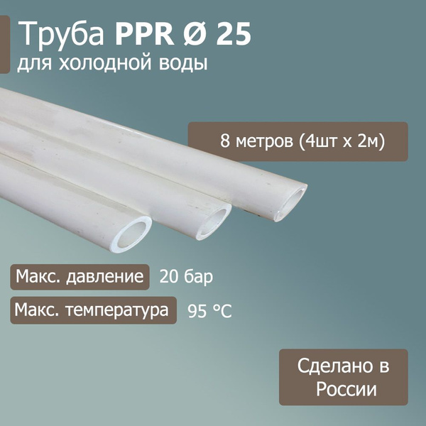 Труба 25х4,2 (8м - 4шт. по 2м) PN20 полипропиленовая PPR ППР/ для ...