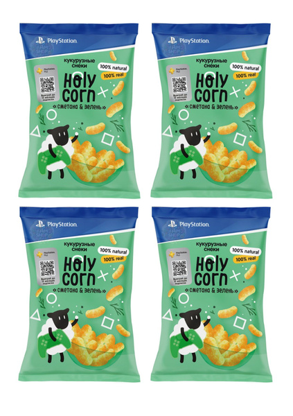 Кукурузные снеки Holy Corn Сметана и зелень 4 уп по 50 г, Россия ...