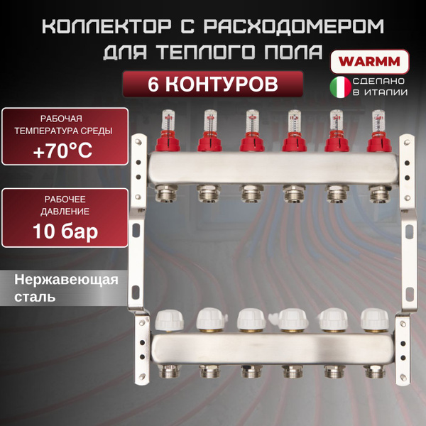 Коллектор для теплого пола с расходомером Warmm на 6 выходов купить на ...