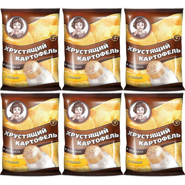 Чипсы картофельные Хрустящий картофель с солью 40 г, набор: 6 штук ...