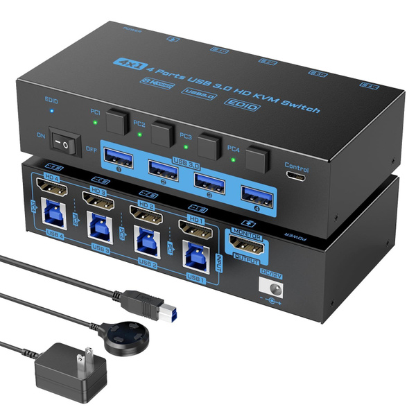 8K HDMI KVM переключатель 4 компьютера с одним дисплеем, функция EDID 4 ...