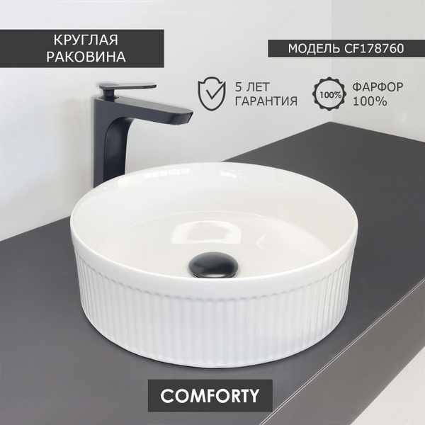 Накладная круглая рифленая раковина 36 см Comforty CF178760 для ванной ...