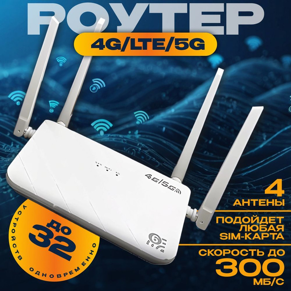 Роутер wi-fi с сим картой; поддержка 4g, 5g, LTE + Lan; роутер wifi 6 ...