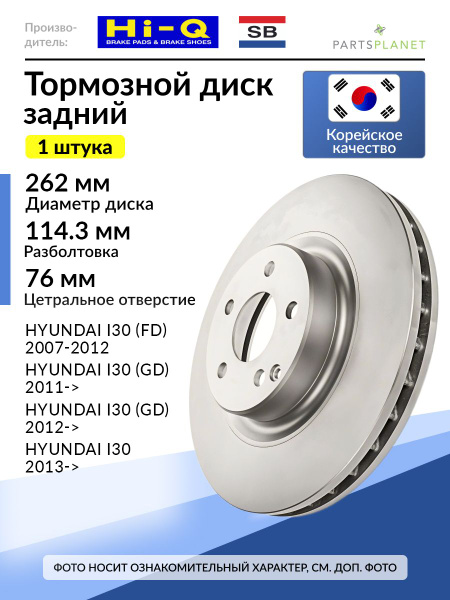 Диск тормозной HYUNDAI i30/ix35/KIA CEED/SPORTAGE задний D=262мм.