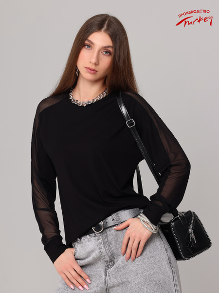 Джемпер Женский CHELEBI TEXTILE черный Вискоза, размер 46 Без застежки ...