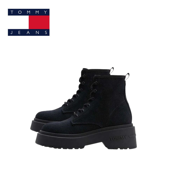 Ботинки Женский Tommy Jeans черный, размер 41 Демисезон Шнурки Каблук ...