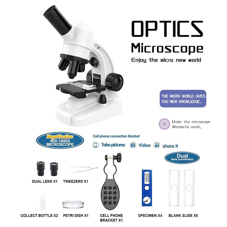 Микроскоп Optics Microscope с подсветкой и держателем для телефона Н8604 /  Белый