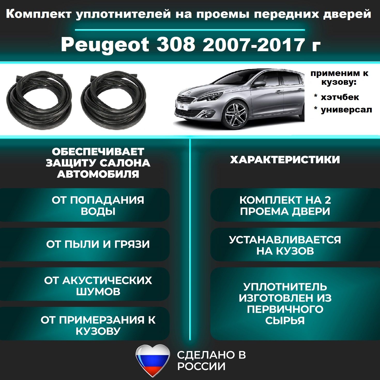 КомплектуплотнителейпроемапереднихдверейнаPeugeot3082007-2017г/уплотнительдляПежо/Пежот308