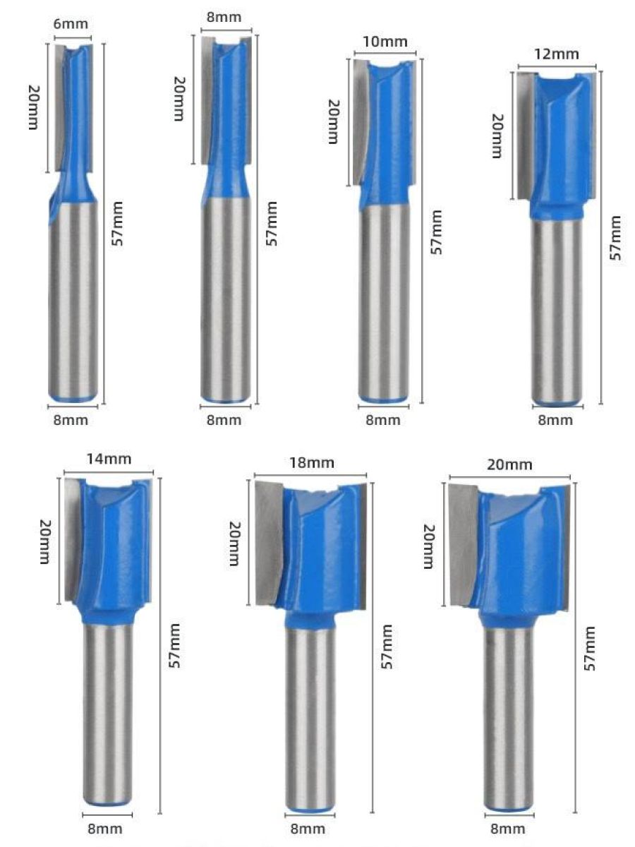 7шт.Наборфрезаподеревупазоваяпрямаясдвойнымлезвием,хвостовик8мм