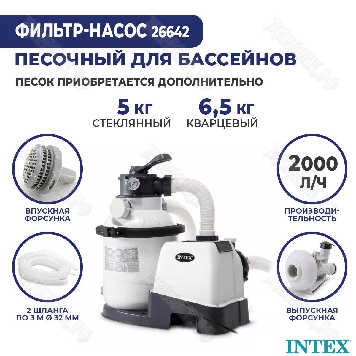 Песочный фильтр насос для бассейна 2000 л/ч Intex 26642 - купить с  доставкой по выгодным ценам в интернет-магазине OZON (473599844)