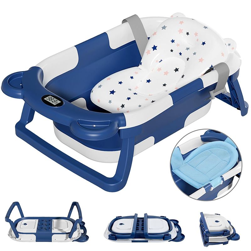 Складная детская ванна для новорожденного с термометром и 1 мягкой плавающей подушкой и 1 сеткой для ванны