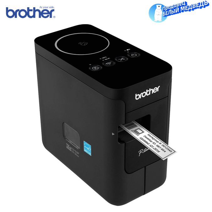 BrotherПринтердлянаклеек/этикетоктермотрансферныйPT-P750W,до24мм,поддержкойNFC,USB,Wi-Fi,черный