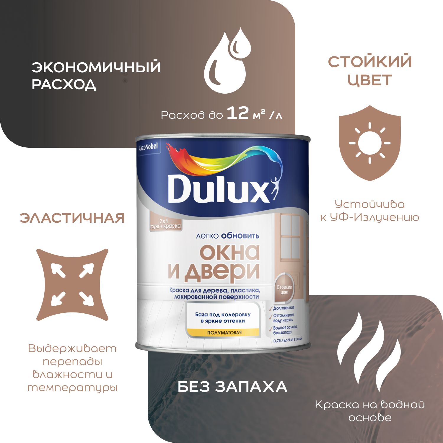 Dulux / Дюлакс Легко Обновить - Окна и Двери полуматовая износостойкая краска на водной основе (0,75 л)