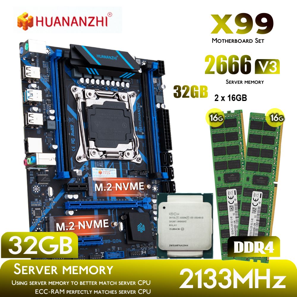 HUANANZHIКомпьютервсборкеX99LGA2011-3+XEONE52666V32,9ГГц(10ядер/20потока)+32ГбDDR42133МГцREGECCNVMEM.2USB3.0