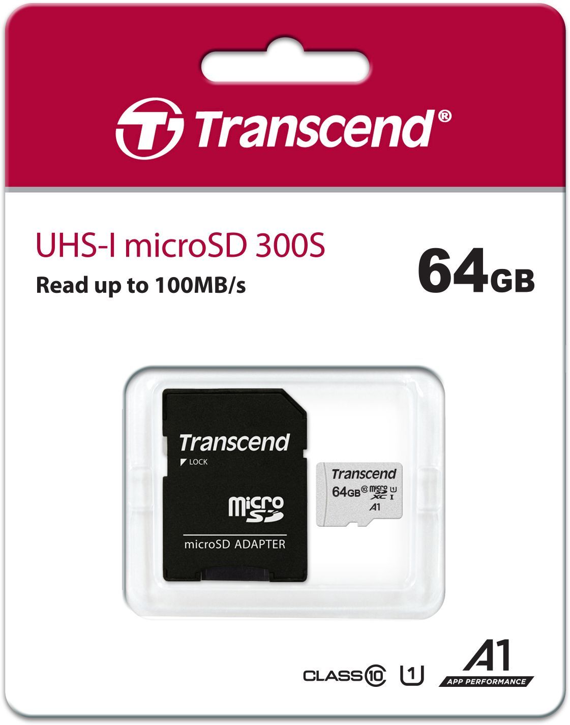 ФлешкартаmicroSDXC64GBTranscendTS64GUSD300S-A+adapter