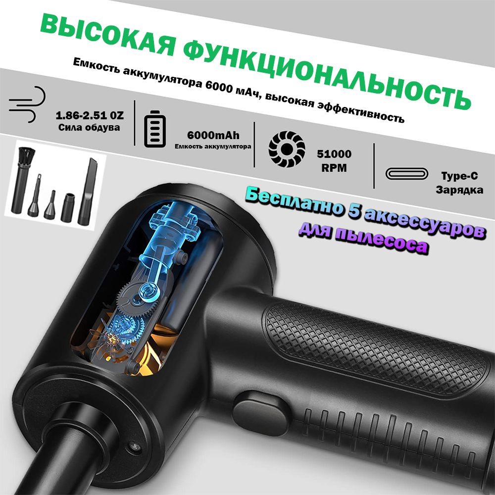 Воздуходувка портативная беспроводная аккумуляторная электрическая, сжатый  воздух, компрессор, для компьютера пк, портативный насос Бесплатно 5  аксессуаров для пылесоса - купить с доставкой по выгодным ценам в  интернет-магазине OZON (1351419889)