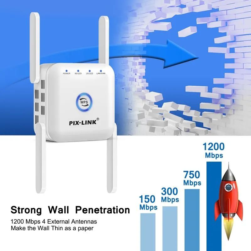 Pix-LinkУсилительWi-Fi-сигнала2.4/5G1200Мбит/с,Wi-Firepeater