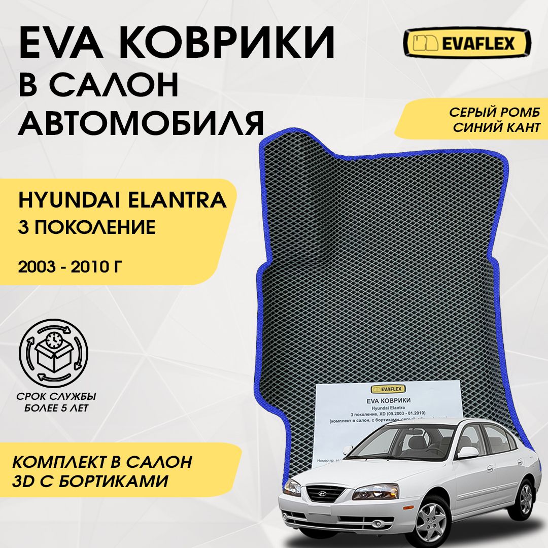 EVAКоврикивсалонавтомобиляHyundaiElantra3сбортами(серыйромб,синийкант)/ЕваковрикиХендайЭлантра3всалонсбортами