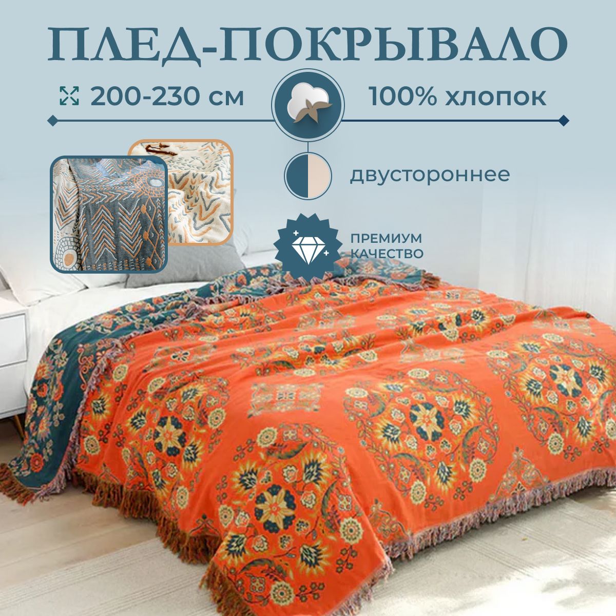 HOMELYSHOPПледhomely,Хлопок,Муслин,220х200см