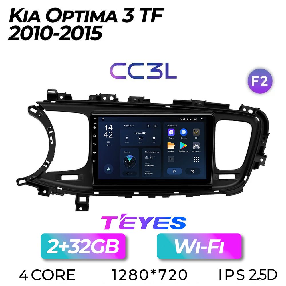 Штатная автомагнитола Teyes CC3L/ 2+32GB/ Kia Optima 3 F2/ Киа Оптима 3/ головное устройство/ мультимедиа/ автомагнитола/ 2din/ магнитола android