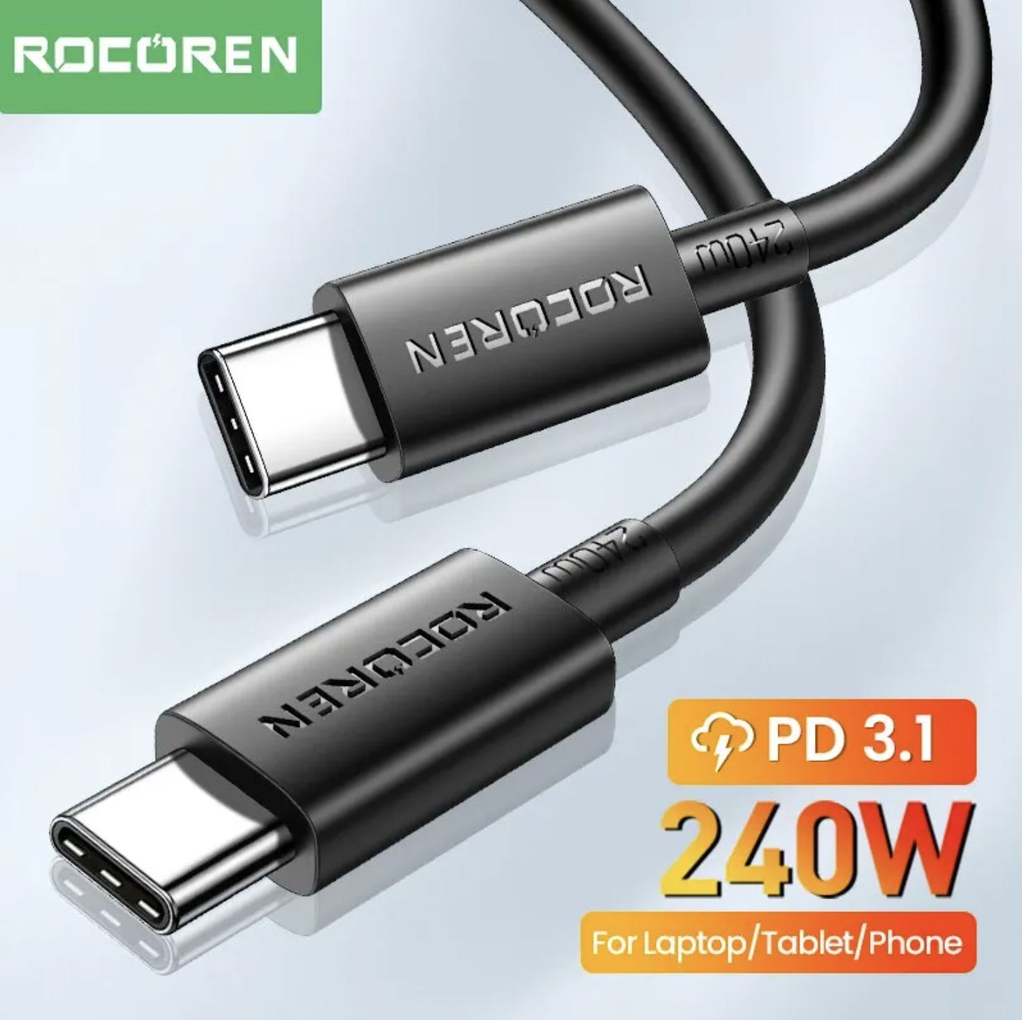 ROCOREN Simple USB Type-C, PD 3.1, 240W, кабель зарядный 3,0м, черный