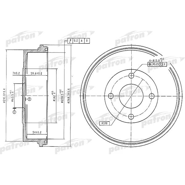 Барабан тормозной задн PATRON PDR1066, oem 6710010