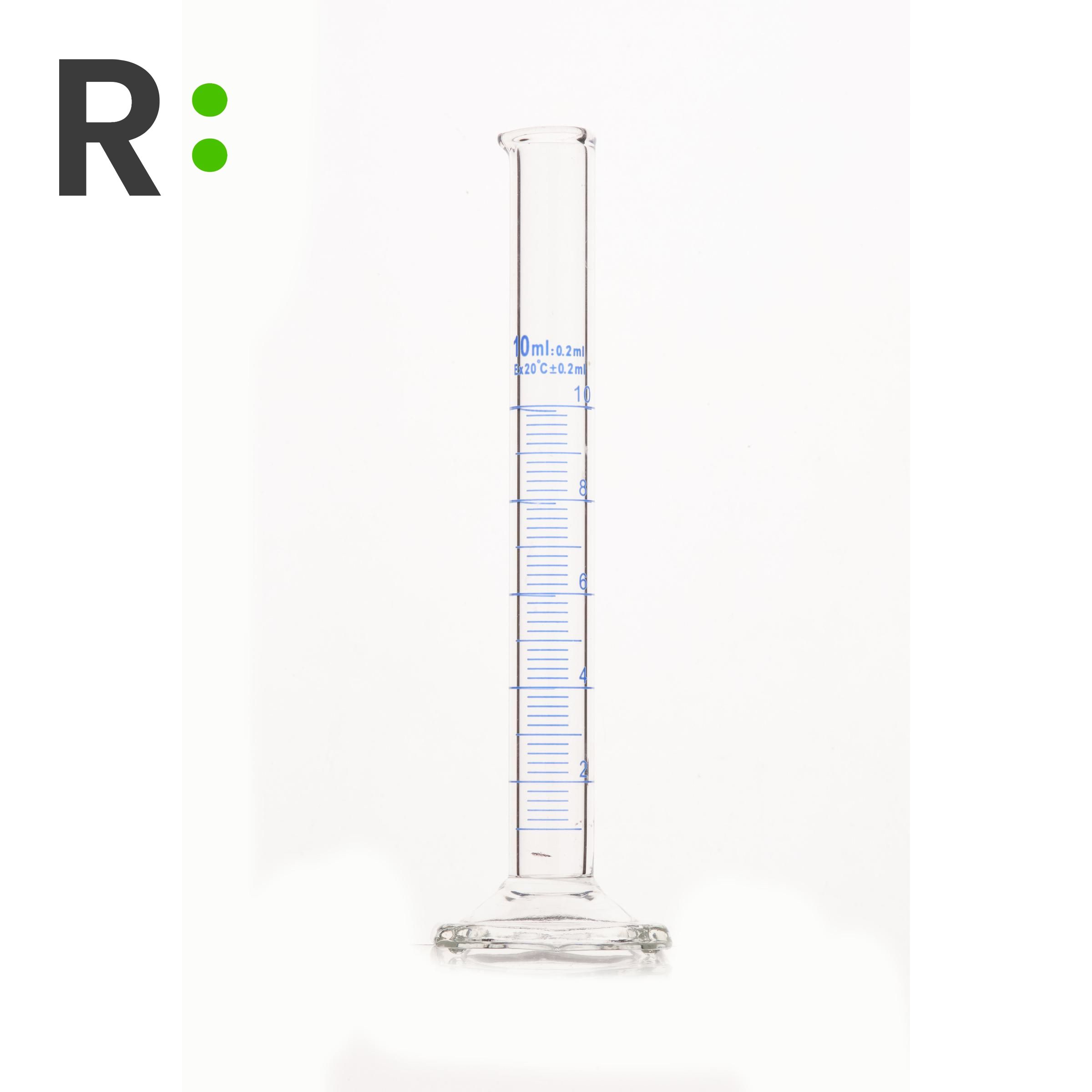 Мерный цилиндр стеклянный 10 мл с носиком, RLAB, на шестигранном стеклянном основании