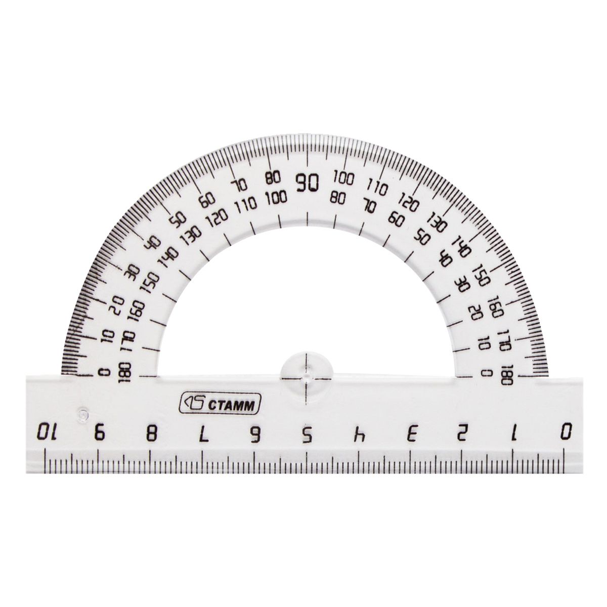 Транспортир пластик прозрачный, 180 градусов